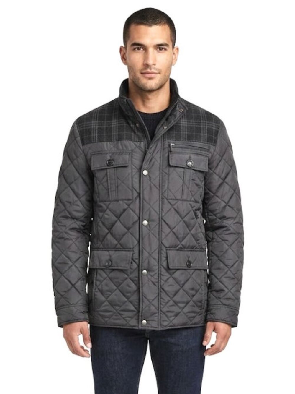 Cole Haan Signature Quilted Jacket with Plaid / Corduroy Details, Mens Size S